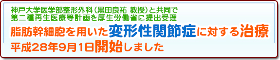 脂肪幹細胞を使用した変形性関節症の治療開始
